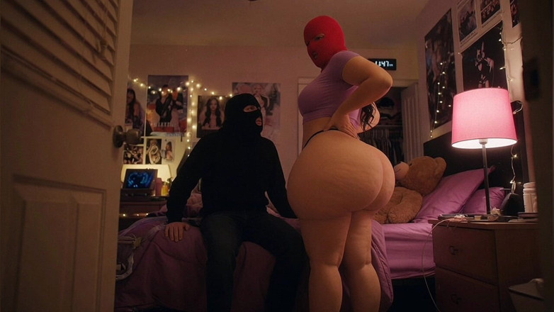Animate golden: Une fille à gros cul dans un legging blanc moulant se...