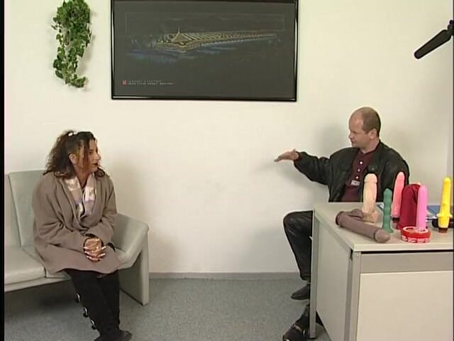 Lucky Cooch: Small titted brunette babe is playing with dildo at the...