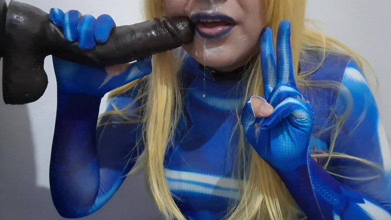 fermerino: Cute Samus Femboy with BDSM Nosehook Giving a Sloppy Blowjob...