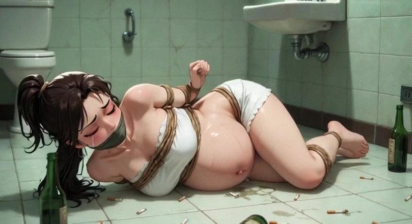Anime Hentai: 9 Months Pregnant Woman Tied in Public Bathroom - Scared but...