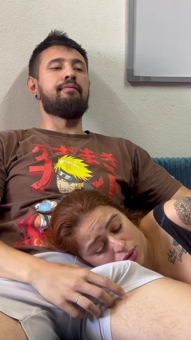 Redhead Roommate Sucks Quietly on Her Lap and Gets Thick Cum on Her Face (Lucas Neitan)
