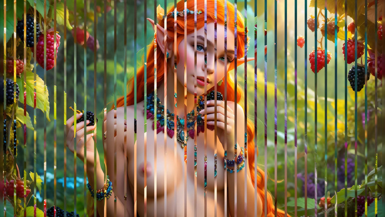 LustRender: Mooi naakt elfmeisje met grote borsten met Blackberry