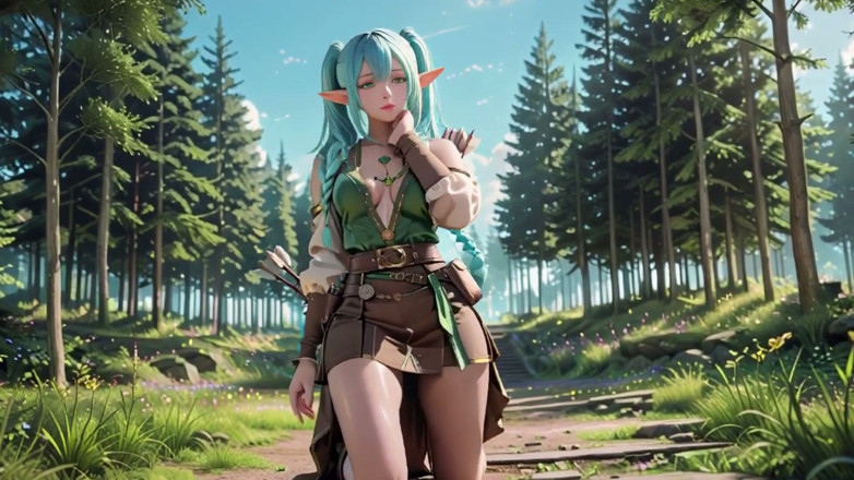 Seraphina Vale: Forest Fantasy! Blue Elf Kneeling, Green Elf Teasing, Sun-dappled Magic &amp;...
