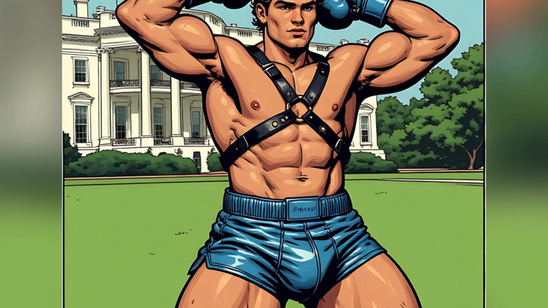 Erotic Man: Weißes haus Lawn fighter beule, comic-stil-kunst