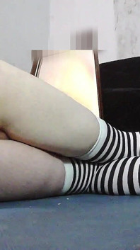 Blonde Shemale in Striped Socks Lingerie (full Version)