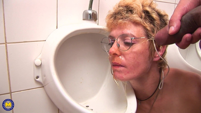 Mature NL: Horny Blonde Mature Slut Sucking Cock on the Toilet