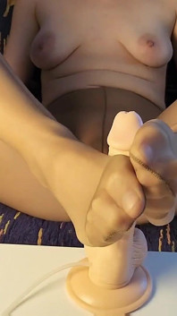 Pantyhose footjob with my dildo