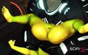 SciFi-X: Alien-sex in einem starship. Weibliche grüne alienin wird von einem...