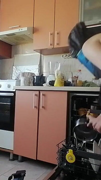 Sexy Stiefmoeder Maakt Ontbijt, Harig Poesje, Grote Tieten