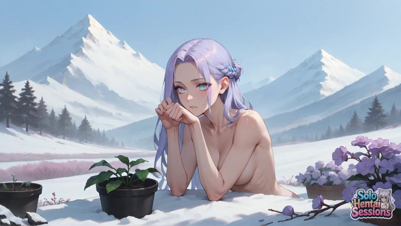 Solo Hentai Sessions: Snowy Mountain Coffee Break: Dewi solo berambut putih