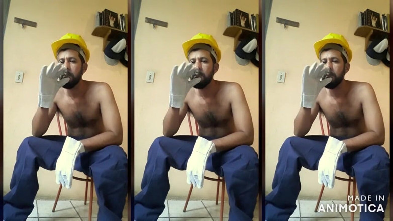 Stink HairyMale: Worker smoking, sagging, gloves