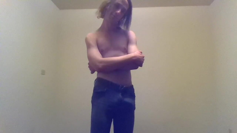 LilTaste: Transgirl Pre-op Topless in Only Jeans, Aroused | Self-photography Posing