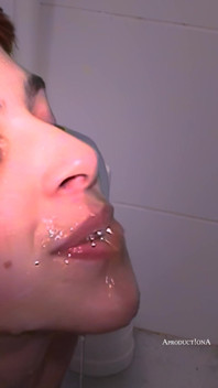 Self Piss Washing Teeth with Cum and Piss