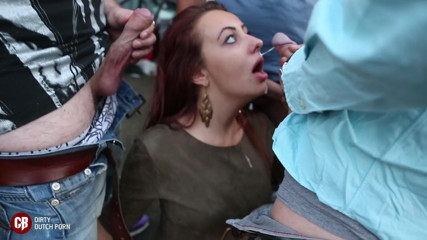 Cumbizz: Dutch teenslut outdoor blowbang and cumswallowe