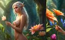 AI Girls: Beautiful Big Breasted Nude Elf Girl Examining a Rare Flower...