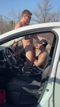 Sucking a Huge Cock Next to the Car in the Middle of the Fields