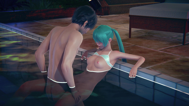Waifu club 3D: Miku spuszcza się w basenie z dużego kutasa