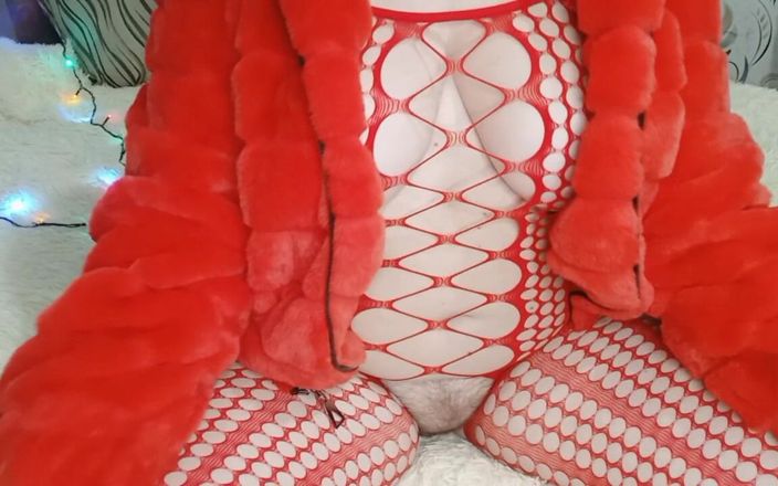 Whitekitten: Rood fisnhet bodysuit en plagen van bont