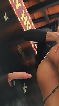 Glory Hole Trans Girl Sucks Cock Through the Glory Hole and Gets Fucked