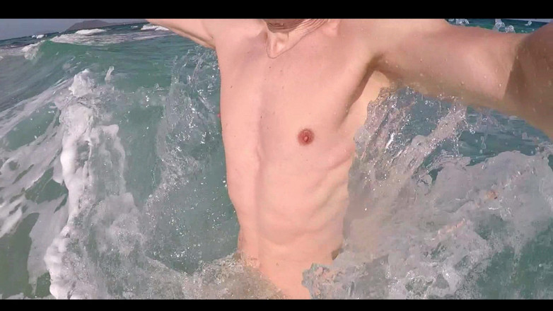 outdoor-fun: Nude Beach, Waves Playing with My Soft Dick