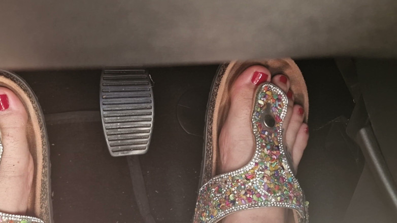Nicoletta Embassi: Heavy Traffic Pedal Pumping in Boho Slides: Low-cut Ethnic Dress...