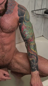 Hairy Muscle Stud in the Bath - Chest, Abs and Bush