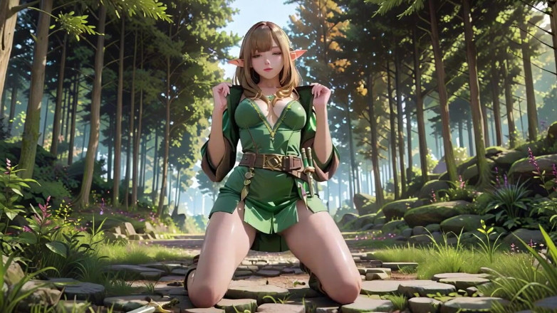 Seraphina Vale: La fantasia privata dell'elfo nella foresta! Abito verde fuori spalla,...