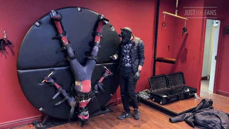 Inmate Cody and SubEdgeX: Pup Twink Dressed as Spider-man Strapped to the Bondage Wheel...