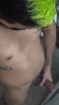Camilo Brown Jerking His Big Uncut Cock in the Shower and Eating His Own Cum