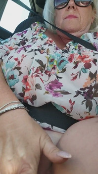 Mature Blonde Fingers Throbbing Pussy in Public Car Ride