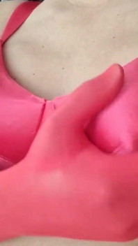 Sexy Vs Red Satin Bra, C Cup Caressing Boobs