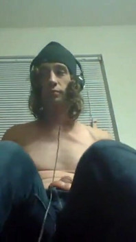 Headphones & Beanie on; Barechested and Stroking Lazily to Porn