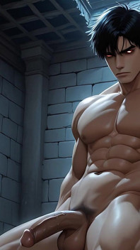 East Asian Handsome Boy Jerking in Library Toilet Under Moonlight Ruins