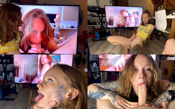 Elena Ginger: Ginger, zierliches 18-jähriges porno-model gibt ihrem fan blowjob und halsfick