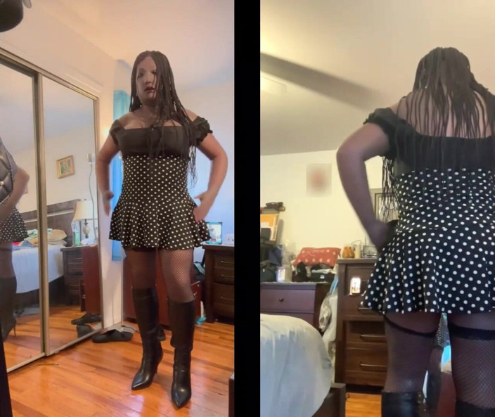 Deanna Doll: Schwarzes schätzchen danae in einem kurzen polka dot kleid fickt...