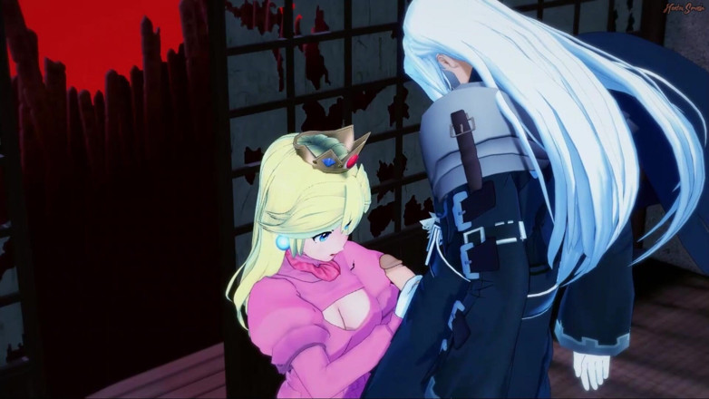 Hentai Smash: Sephiroth fucks Peach doggystyle against a wall - Super smash bros...
