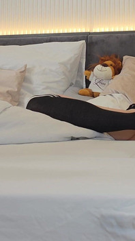 Hot and Horny Long Legs Brunette Nerdy Girl with Glasses Loves to Play with Precum and Making Big Dick Guy on Her Tits