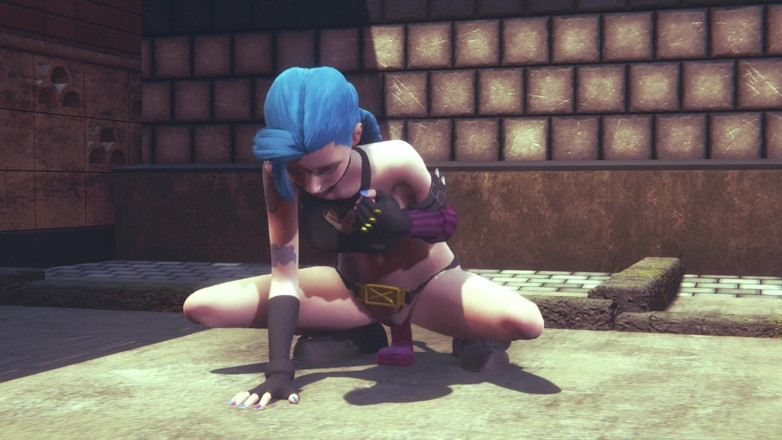 Waifu club 3D: Jinx found a pink dildo on the street and rides...