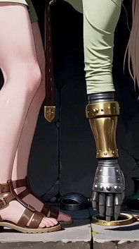 Blonde knights nachmittag! Grüne Uniform, goldene mechanische Arme, faul betrachten in alten Steinruinen.