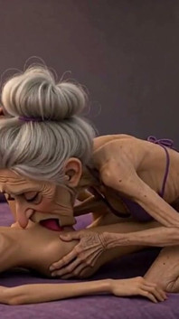 Extremely Skinny Old Woman Licks a Skinny Young Woman’s Pussy
