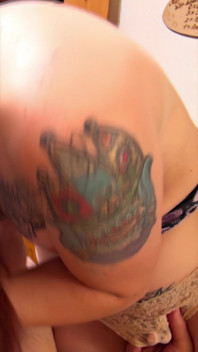 Inked Redhead Slut Sucks Cum From Old Man's Thick Cock