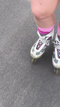 Cute Roller Skater with Braids Shows You Tits