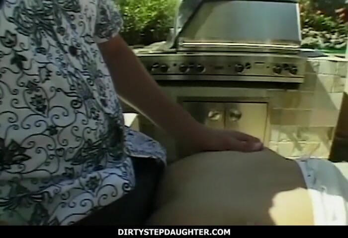 Dirty Stepdaughter: Stepfather and stepdaughter outdoor garden fuck