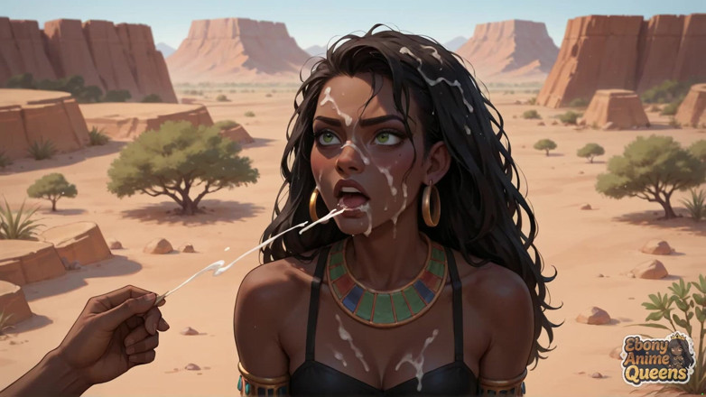Ebony Anime Queens: エボニー・クイーンの水に浸された砂漠のクライマックス:欲求不満でセクシーなエボニーの女の子!