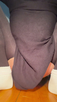 Tail Under Dress. White Socks and Black Leggings.