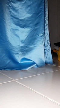 Crossdresser Masturbate and Cum Wearing Satin Blue Bridal Gown