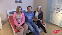 Casting66: Trojka s blonďatou pannou a potetovanou modelkou s velkými prsy