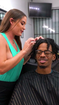 Busty Hairdresser Gives Oiled Interracial Handjob Then Takes Cum in Her Panties