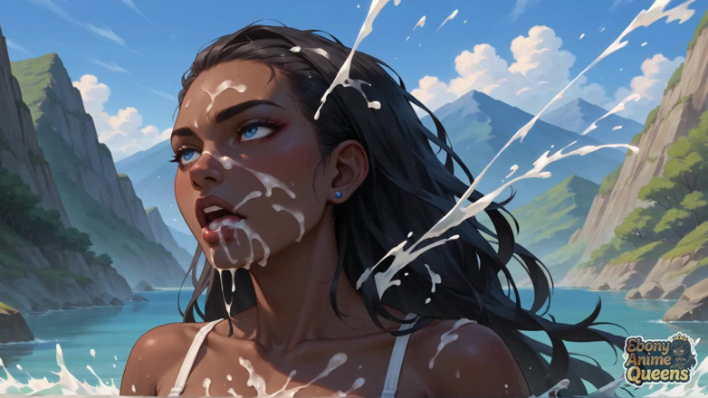 Ebony Anime Queens: Královna Deep Throats Mountain Sky v tmavém pornu.