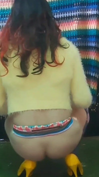 Playing Outside in My Yellow Jumper and Blue Stockings Ass Teasing